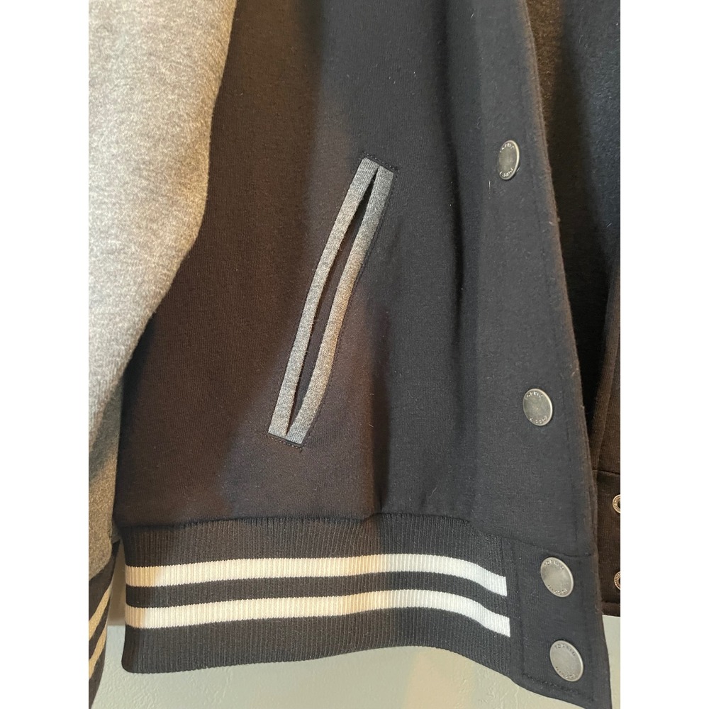 Torrid Womens Plus Size 2 Varsity Bomber Jacket Hooded Snap Front Black Grey - Picture 9 of 15